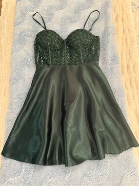 Lulus Sequin/Satin Mini Dress Medium (Dark Green)